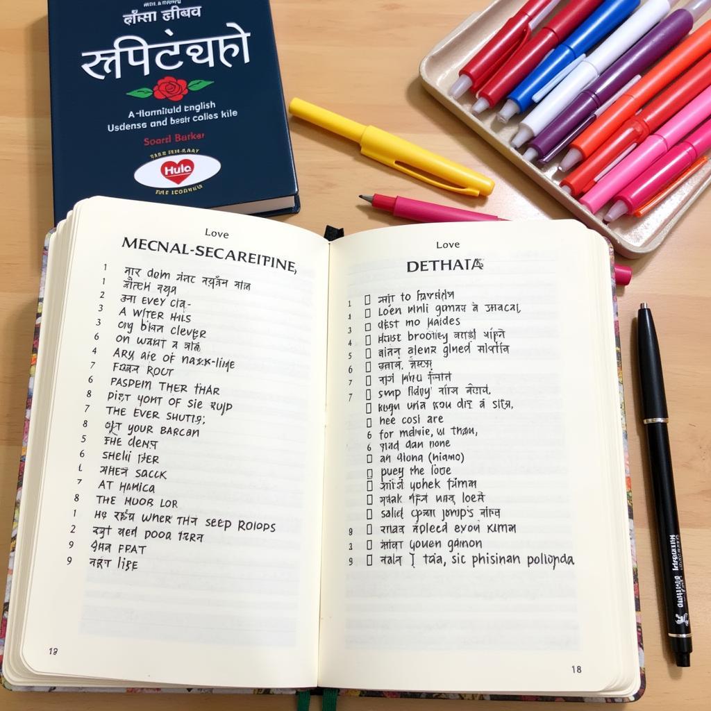 Hindi Love Diary Vocabulary