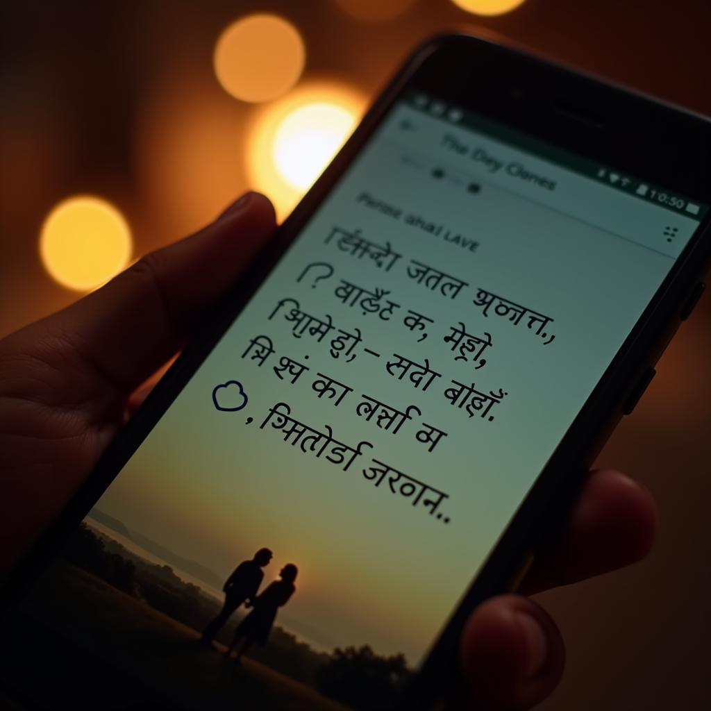 A phone displaying a heartfelt Hindi love message