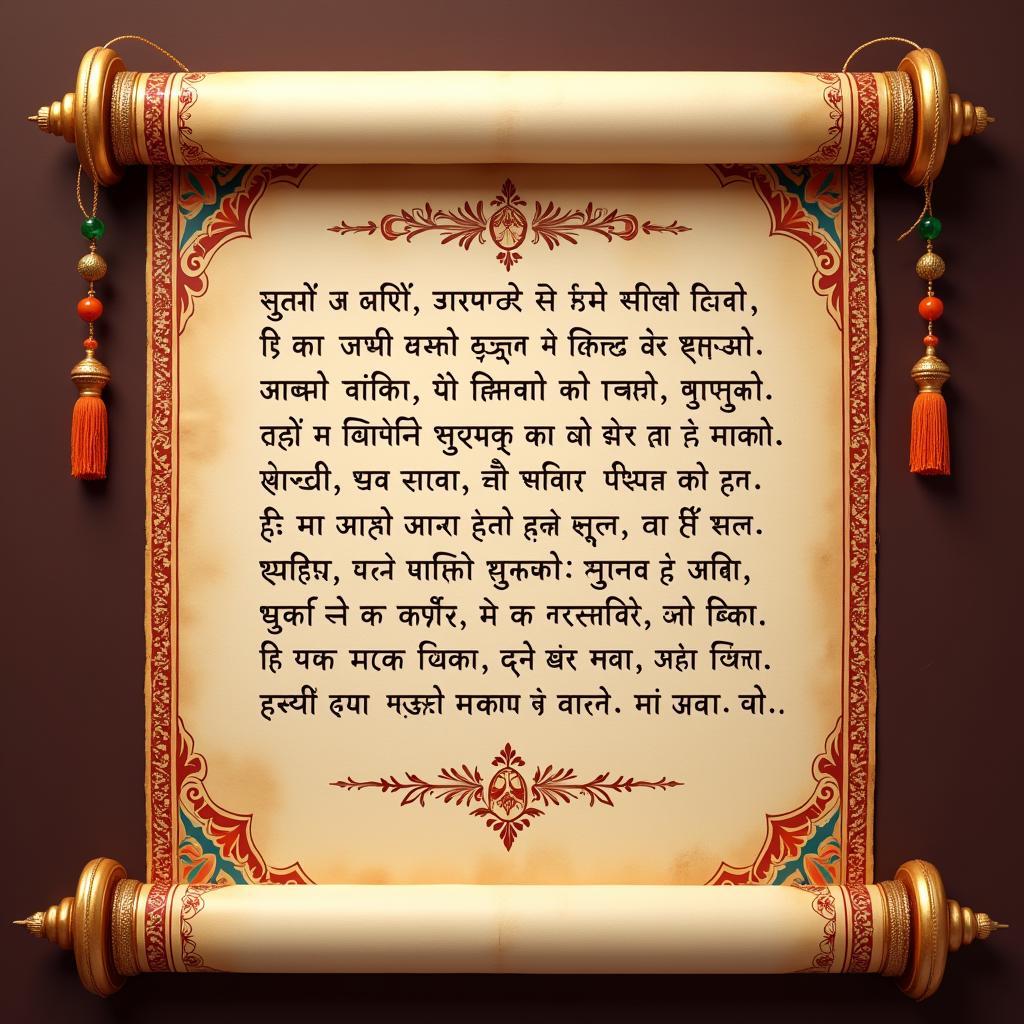 Hindi Shayari Love Message Written on a Scroll