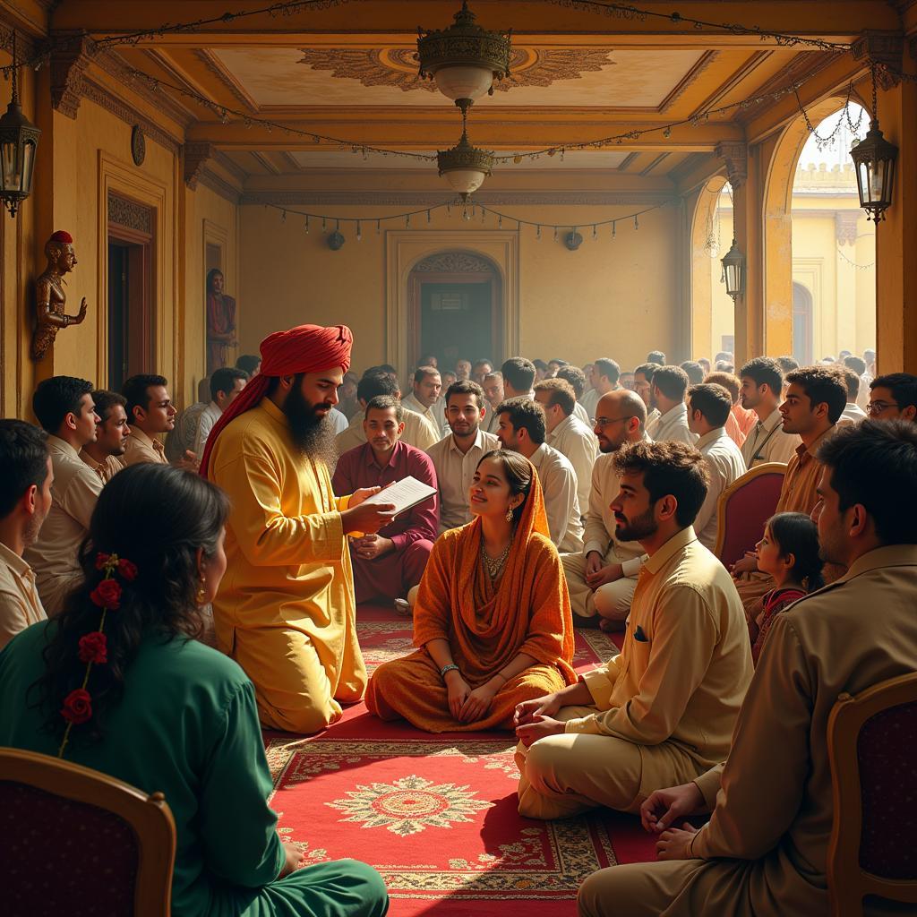 People gathered, listening to shayari being recited