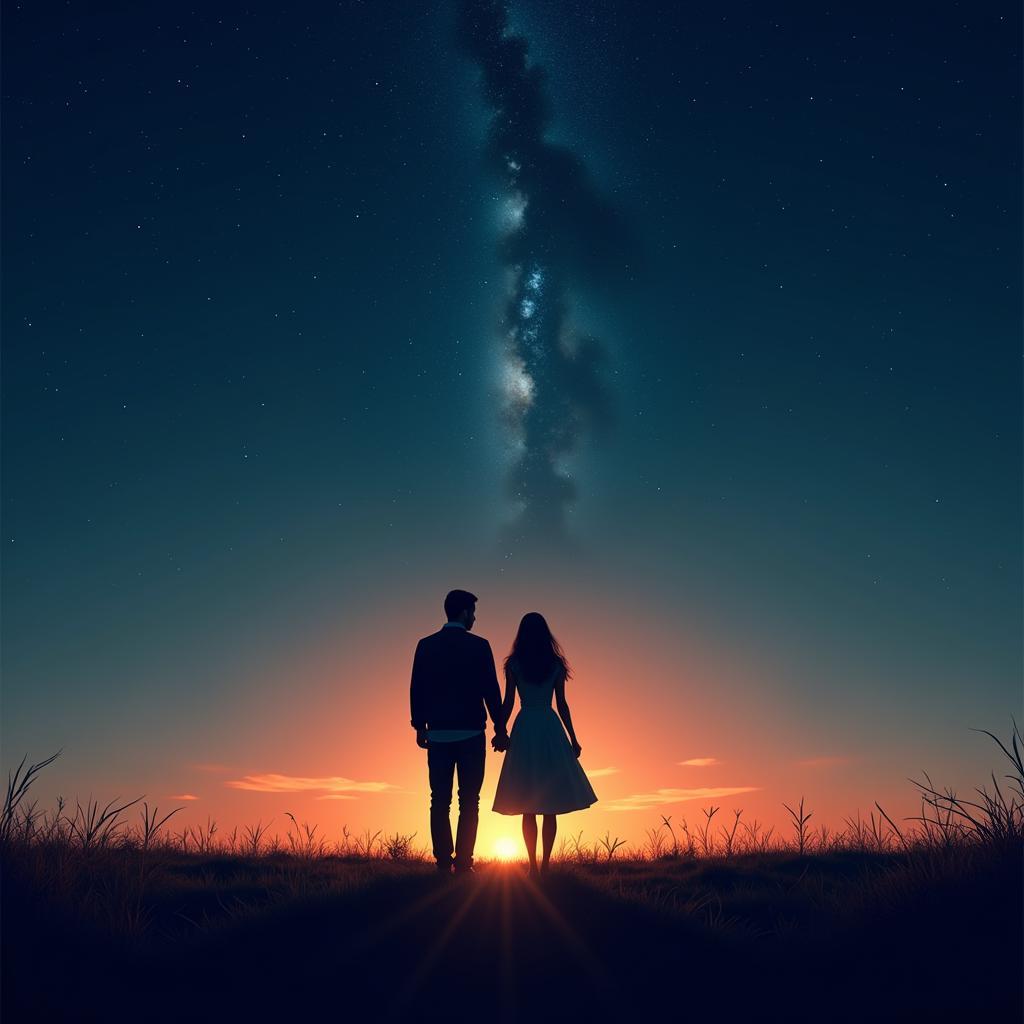 Couple embracing under a starry night