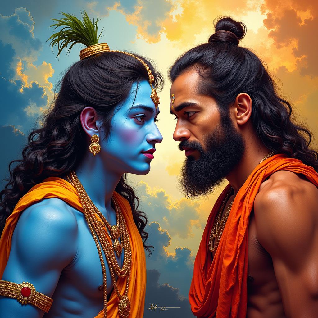 Modern Artistic Interpretation of Krishna and Arjun