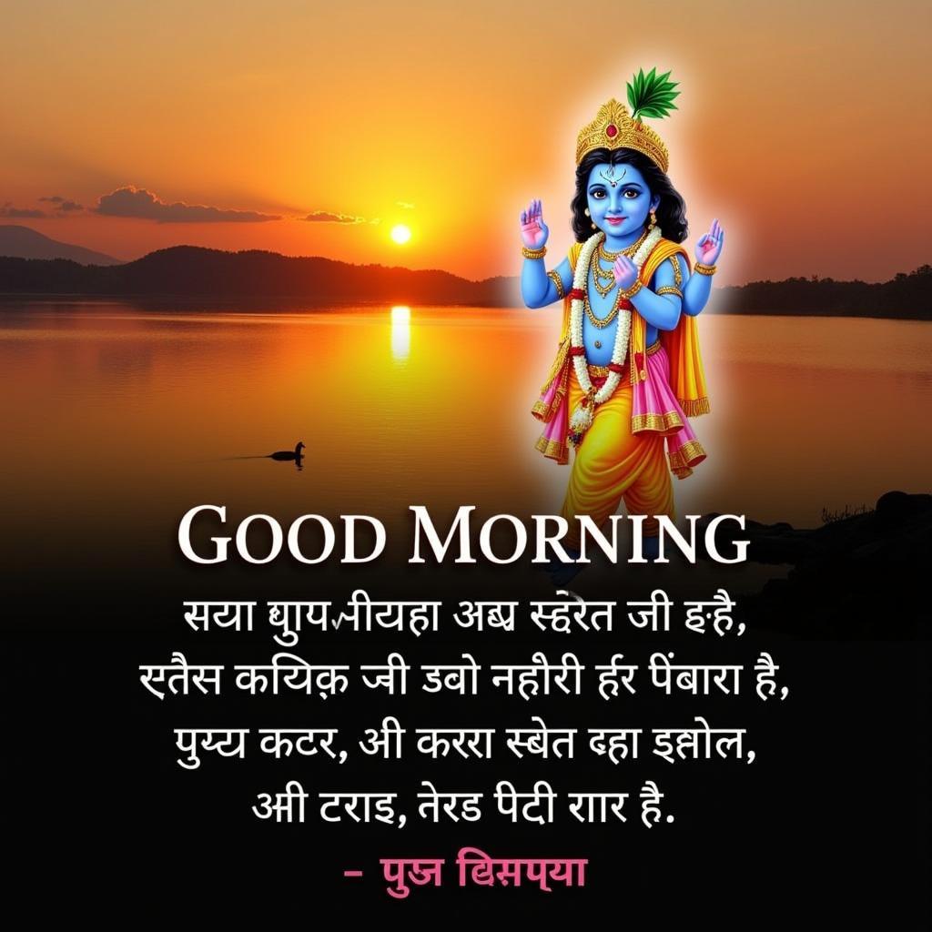 Good Morning Image with Krishna Quote and Sunrise