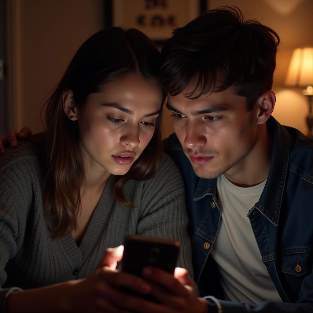 Couple Looking at Phone - Last Seen Shayari