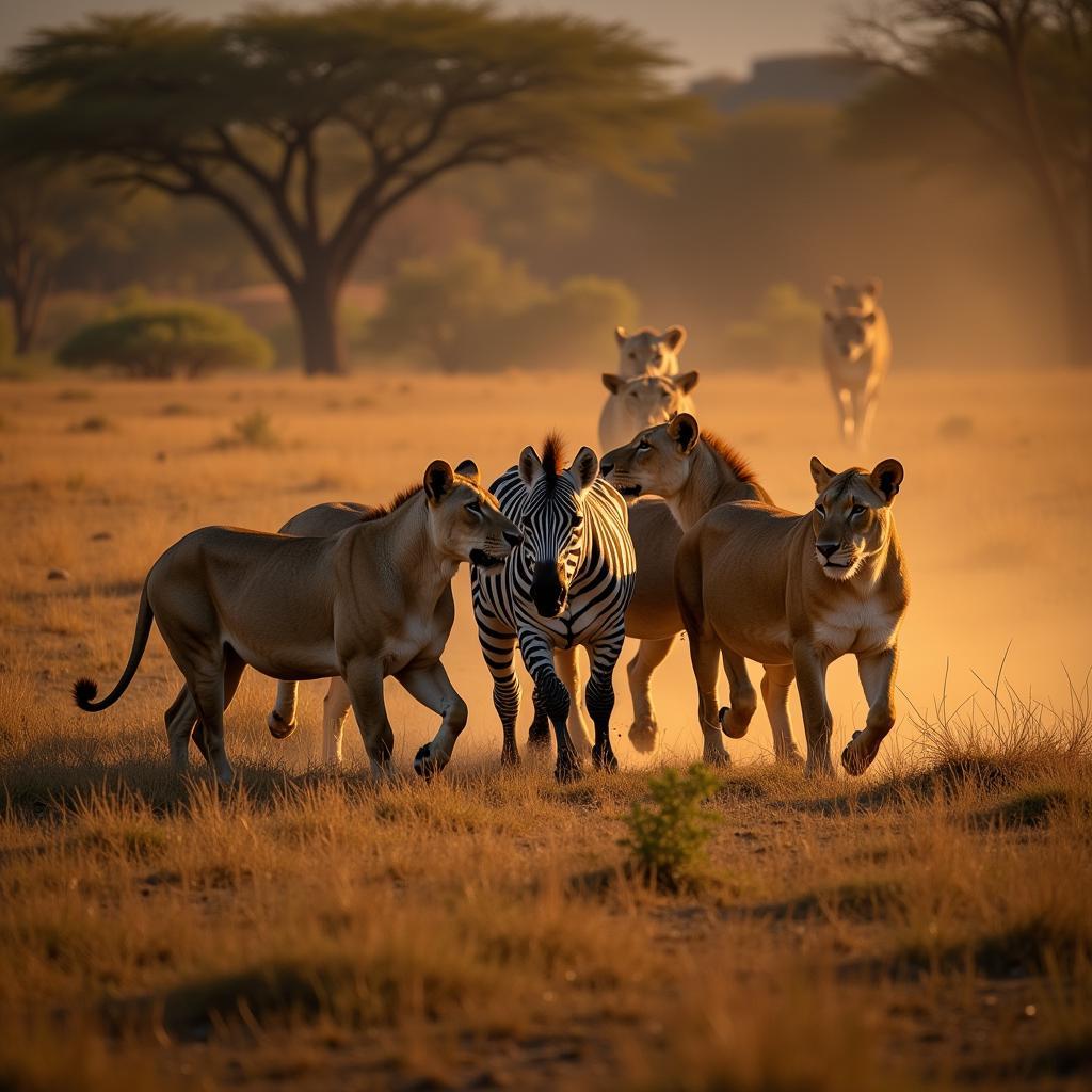 Lioness Hunting with Pride