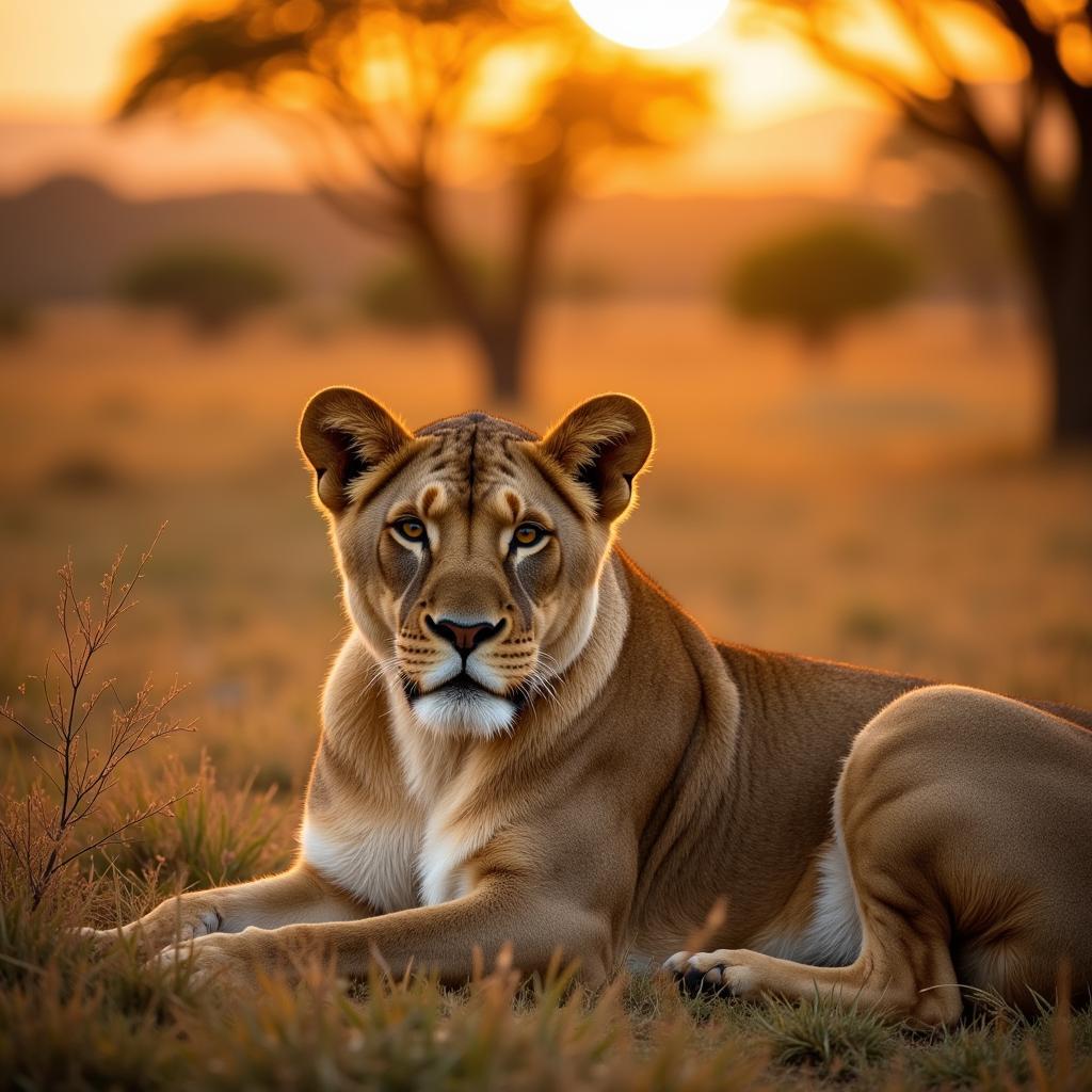 Lioness Resting in Savanna