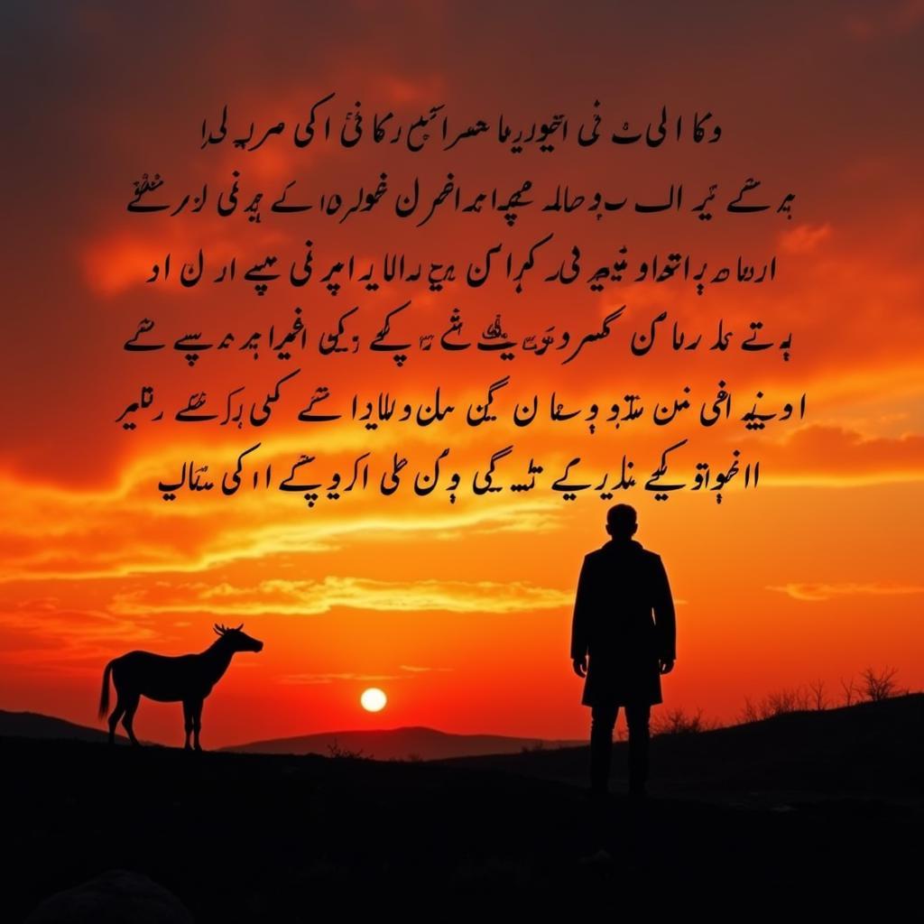 Lonely Silhouette Against a Sunset with Urdu Shayari