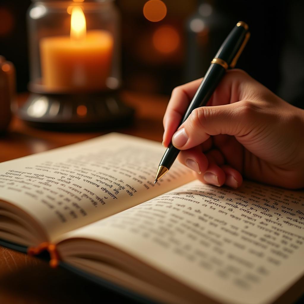 Writing shayari in a notebook