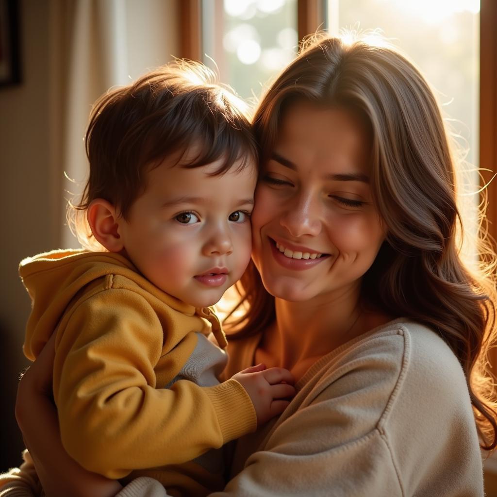 A mother and child embracing