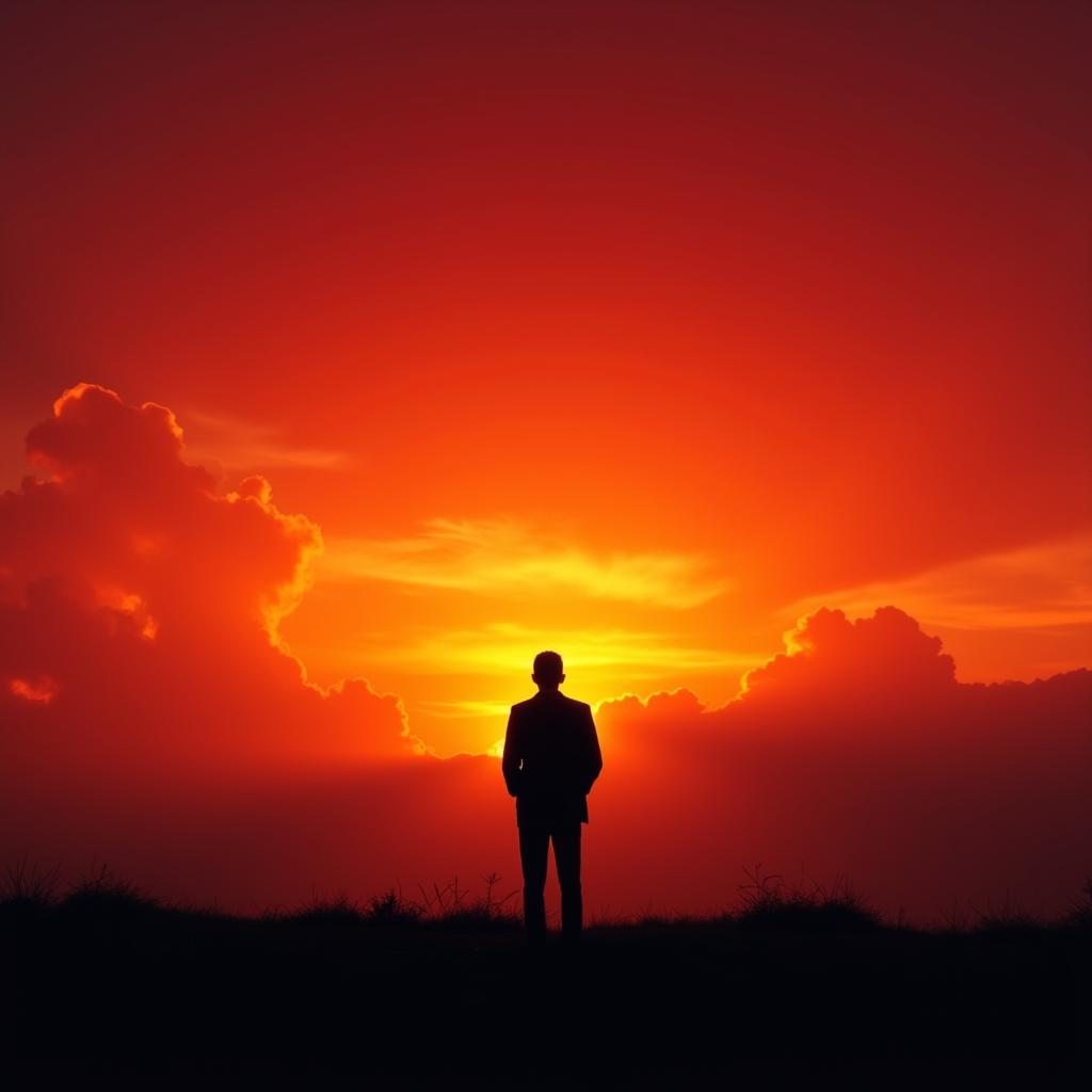 Silhouette of a Lone Figure at Sunset