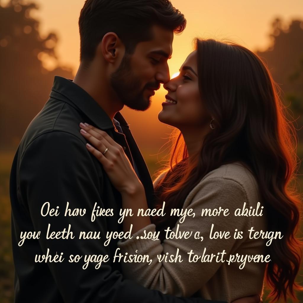 Couple Embracing with Love Shayari Overlay