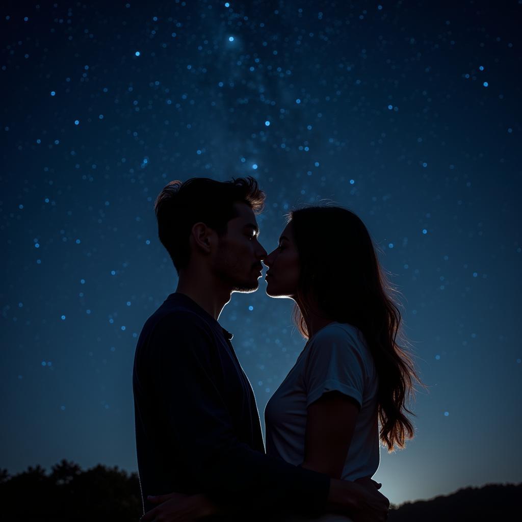 Romantic Couple Sharing a Tender Moment under a Starry Sky