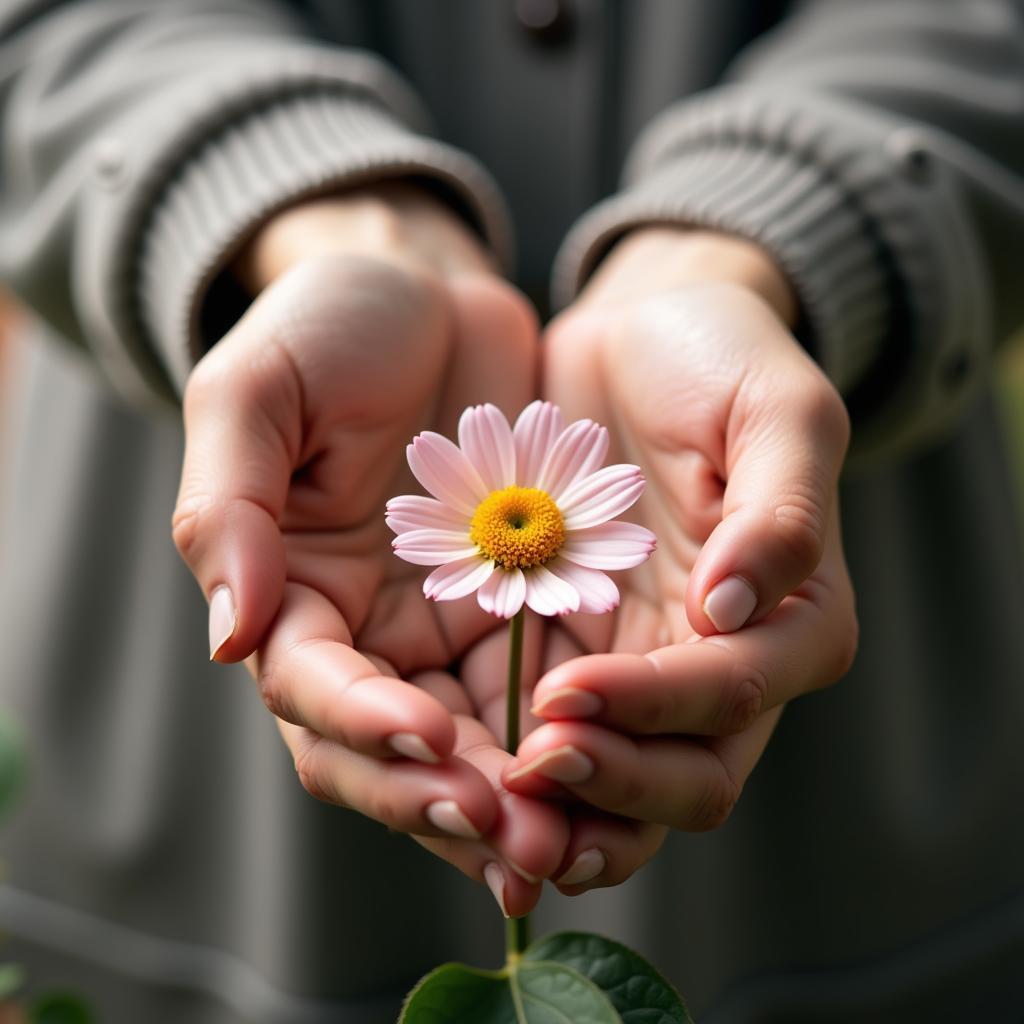 Hands Holding a Flower - Expressing Gratitude Through Shayari