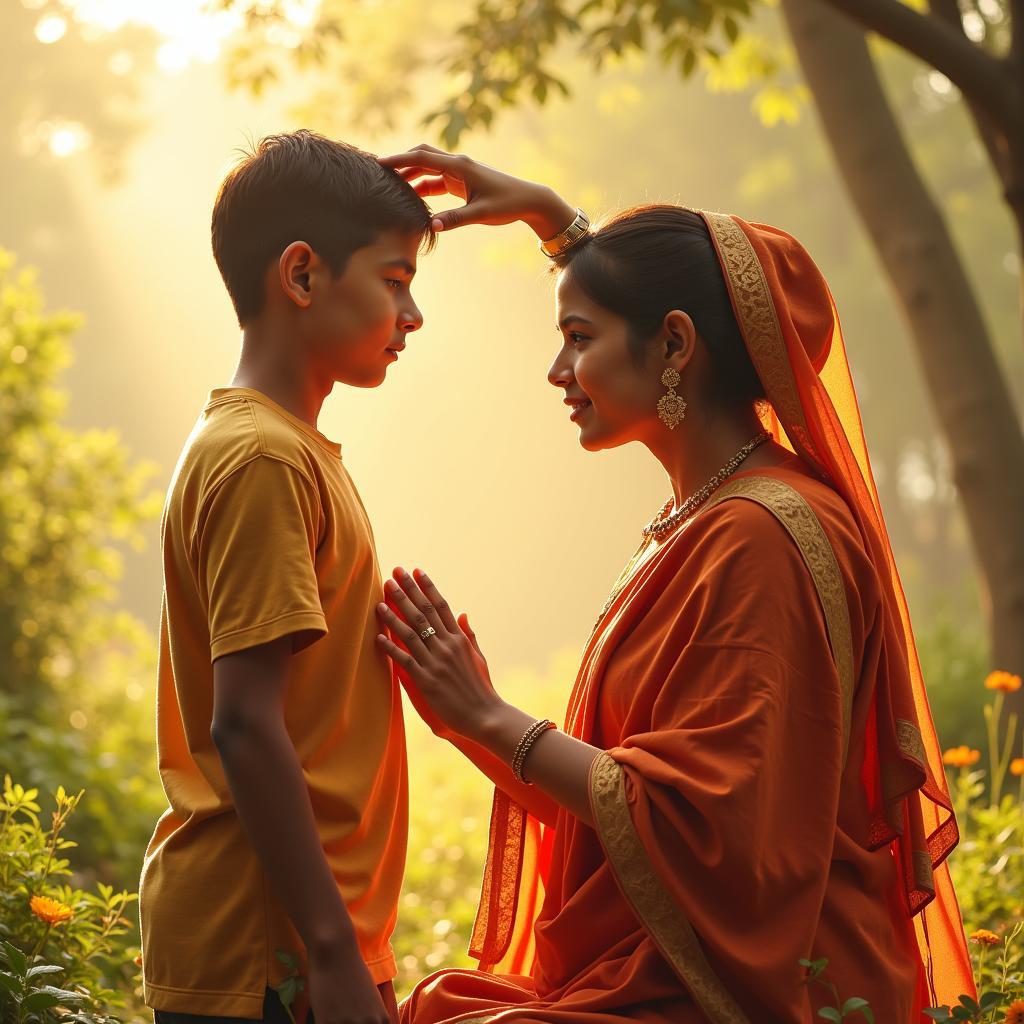 A Mother Blessing Her Son: A Powerful Visual of Maa Beta Shayari