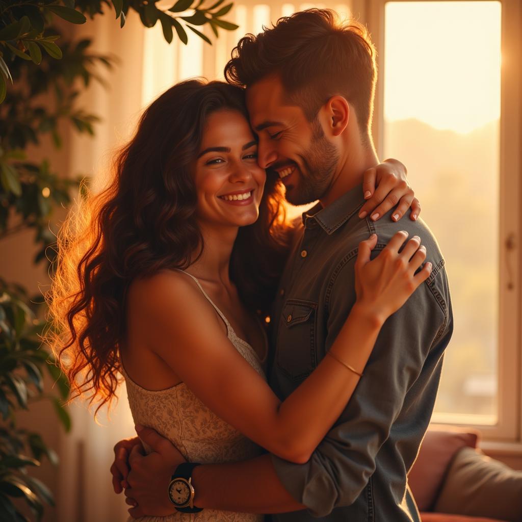 Couple embracing in anticipation of meeting