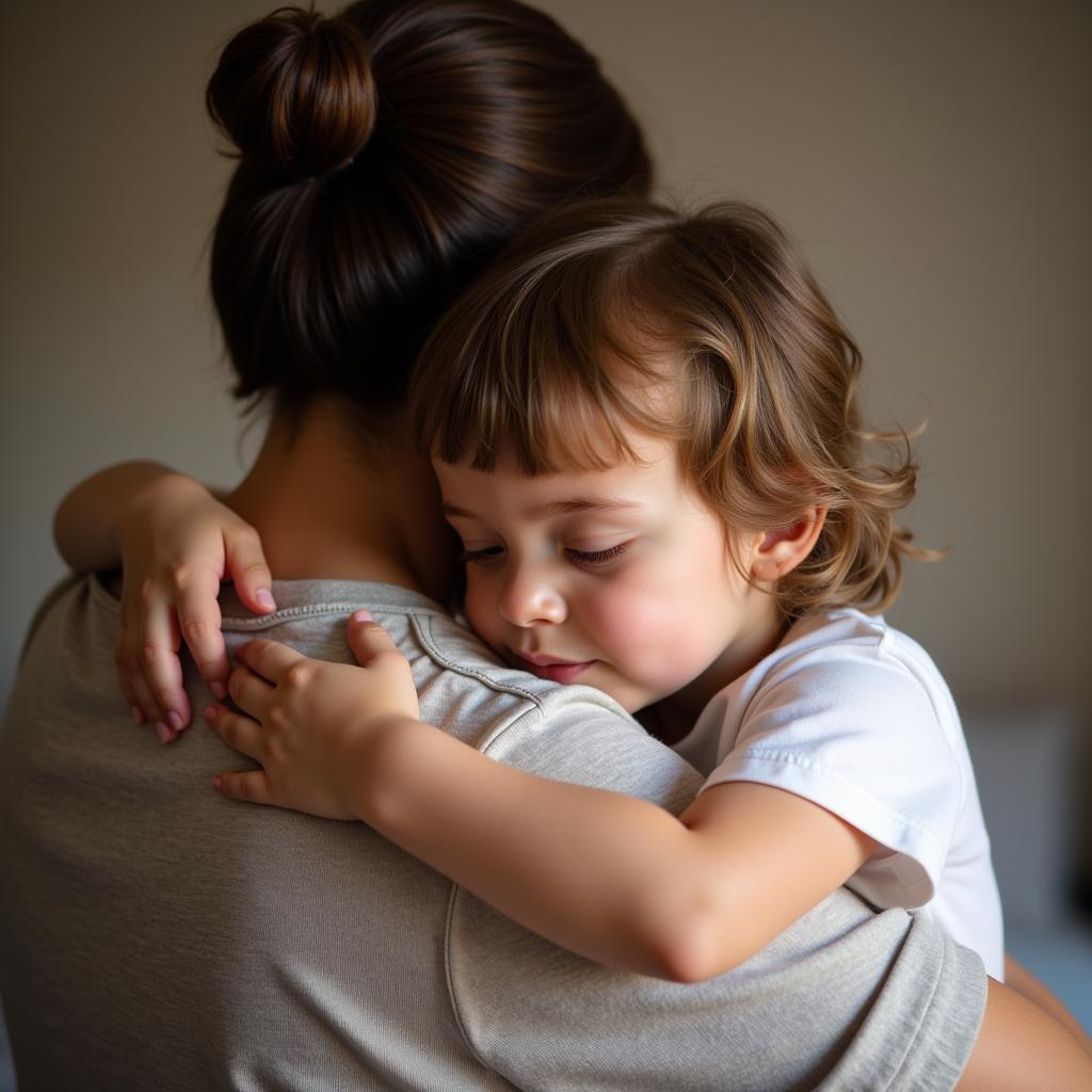 A child hugging their mom tightly