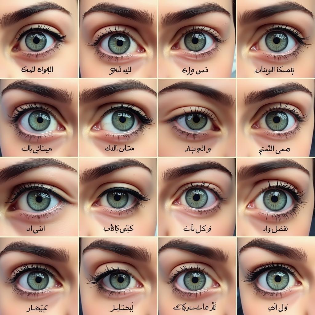 Modern Urdu shayari depicting different eye expressions