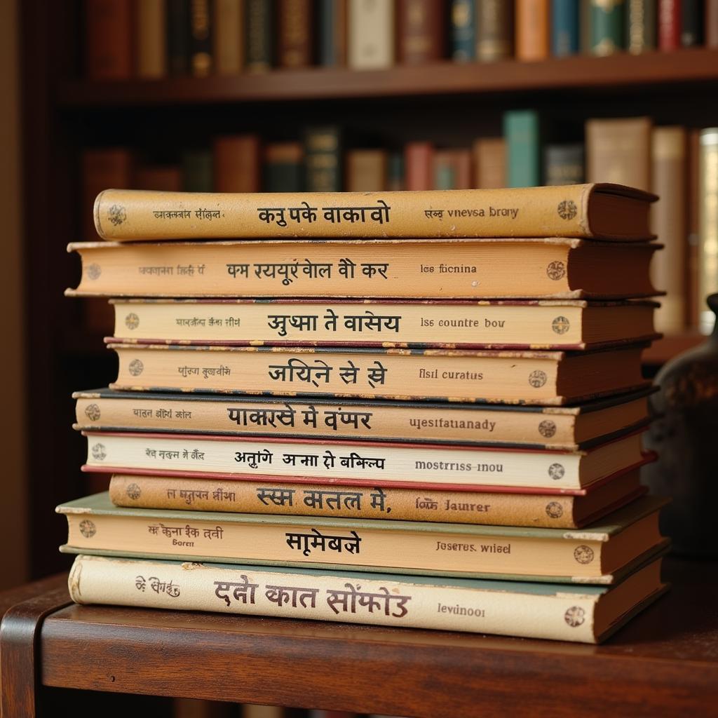 Stack of Books with Hindi Script