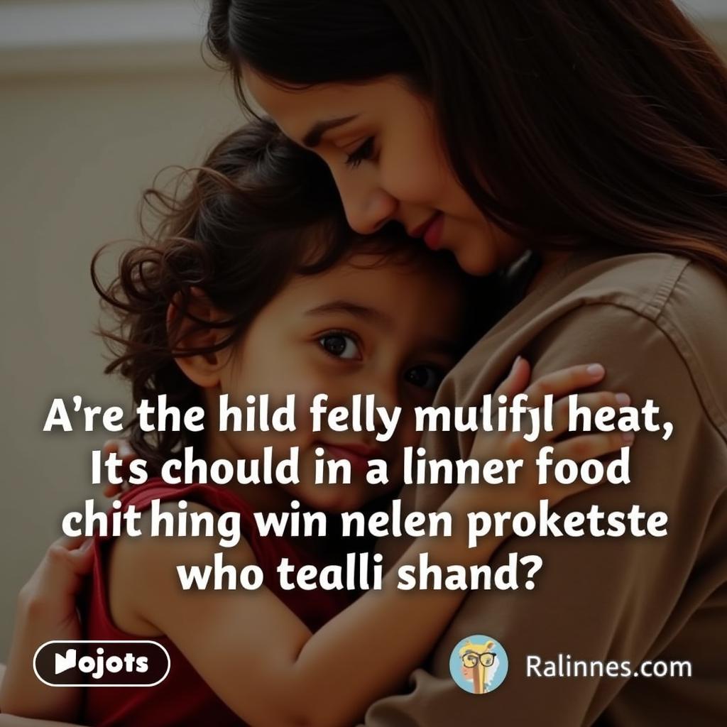 A mother and child embrace, with a Hindi quote overlayed.