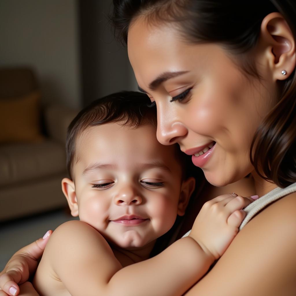 A mother hugs her child tightly, expressing unconditional love and protection. The image evokes a sense of warmth, security, and the deep bond between mother and child.