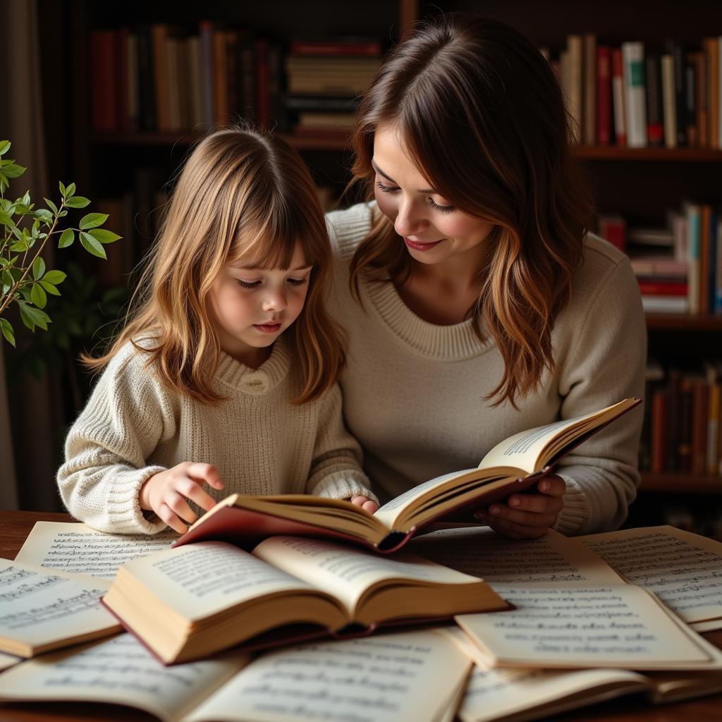 Mother and Child with Poems and Song Lyrics