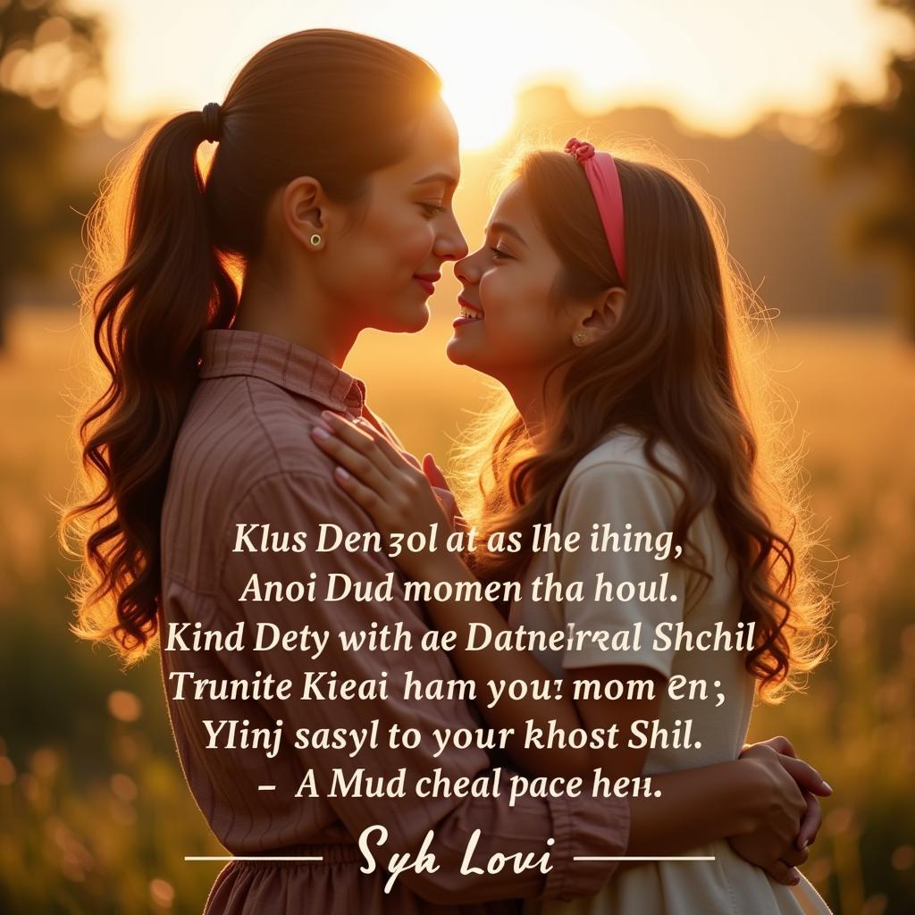 Mother and Daughter Embracing with Hindi Poetry Overlay