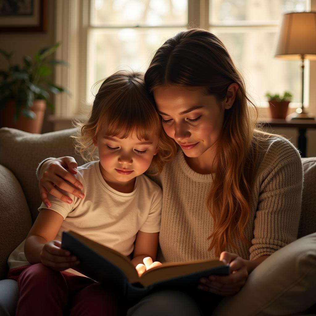 Mother reading a book to her child