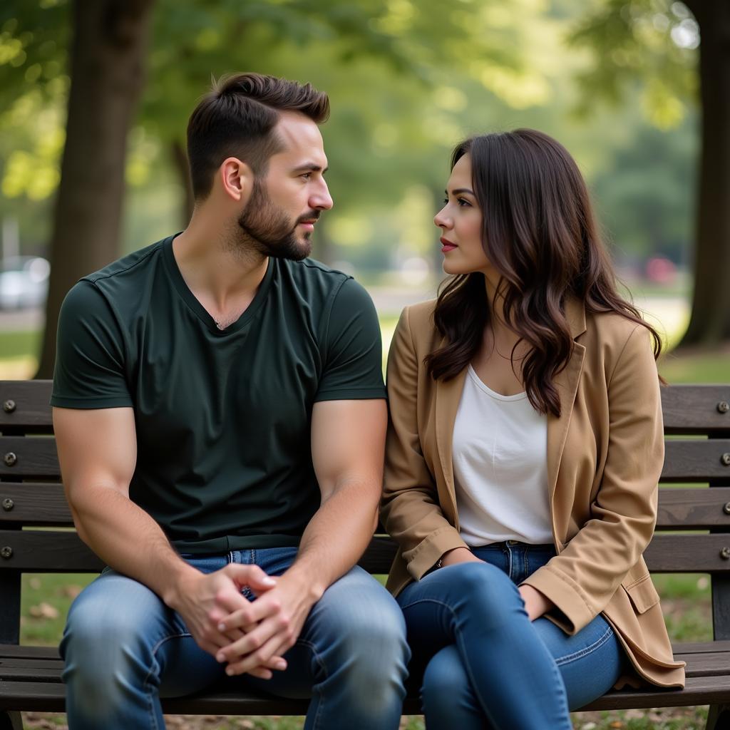 Moving Forward After Heartbreak - A couple sitting on a bench, talking.