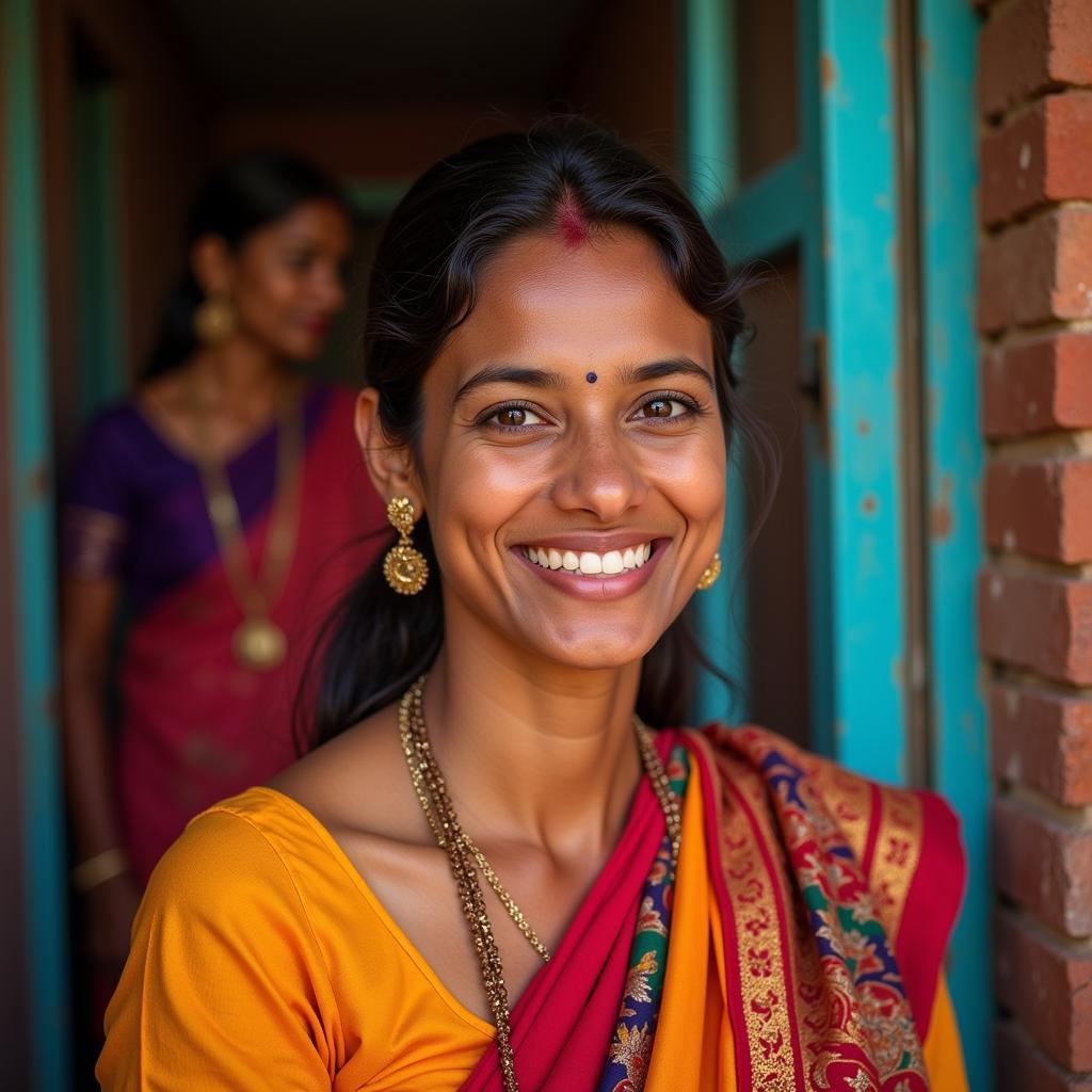 Smiling woman in traditional Indian clothing