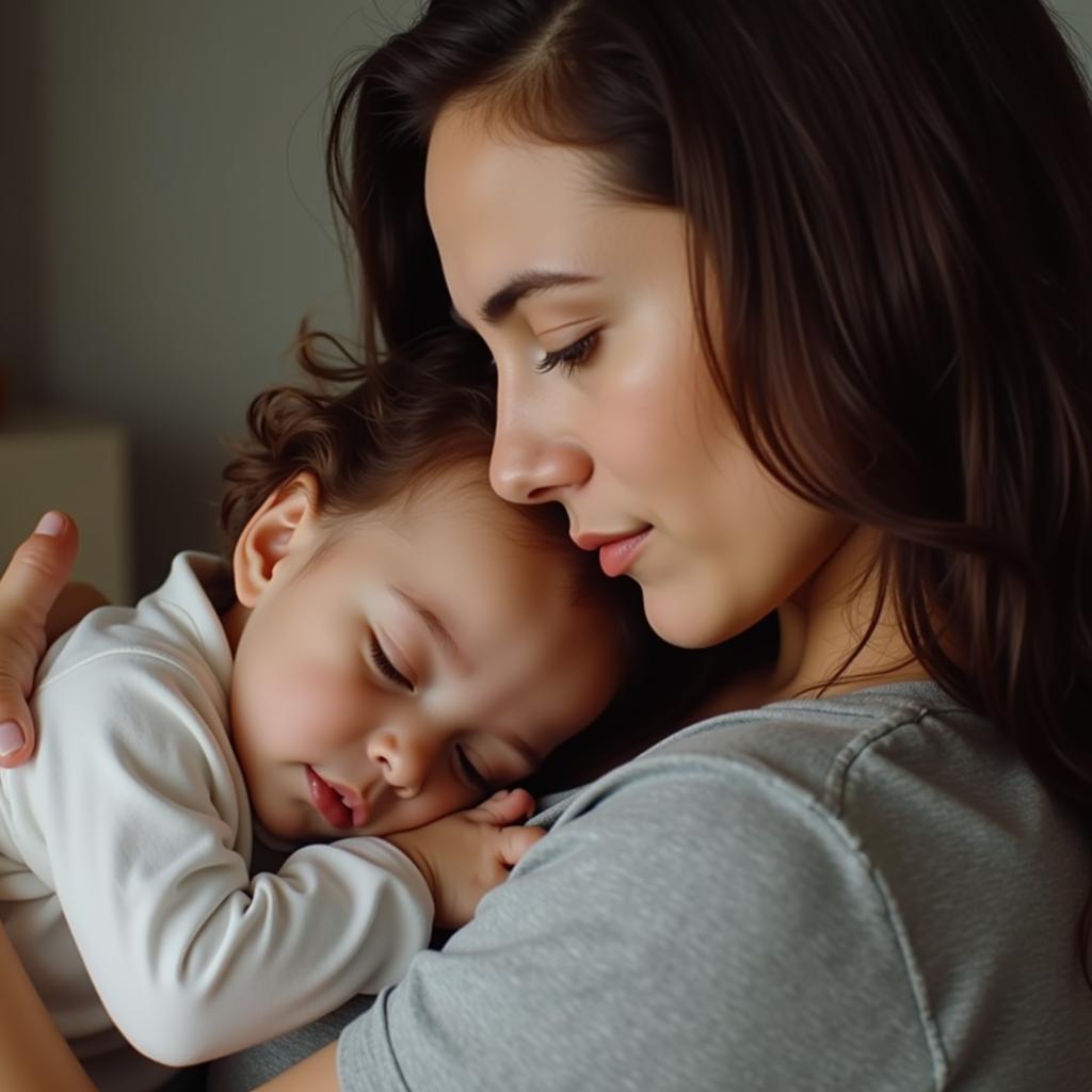 Parents Sacrifice Quotes in Hindi: A mother tenderly holding her child, depicting the sacrifices parents make.