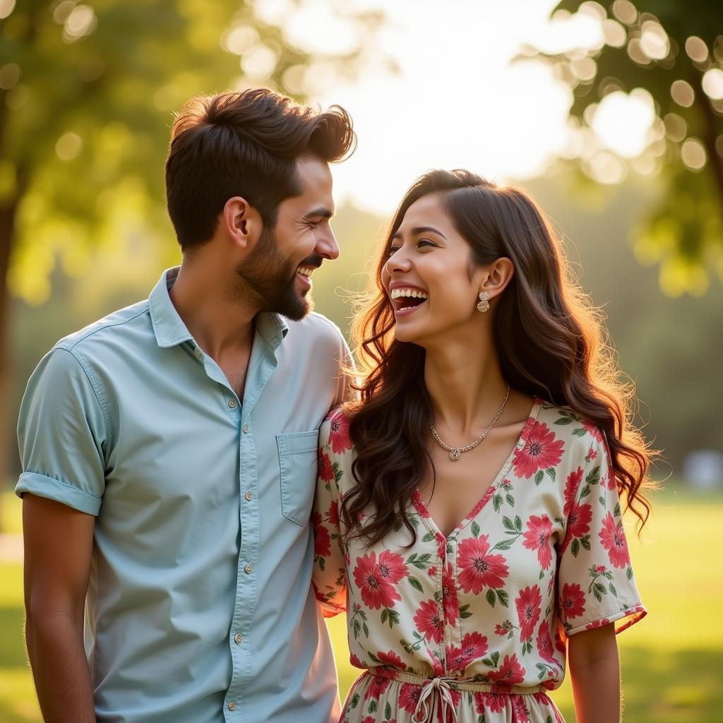 Couple Laughing Together, Sharing a Light Moment