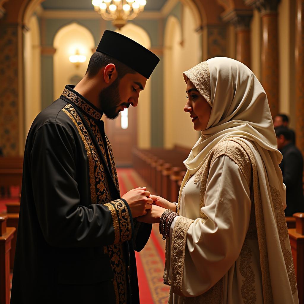 Muslim Wedding Ceremony with Bride and Groom Exchanging Vows