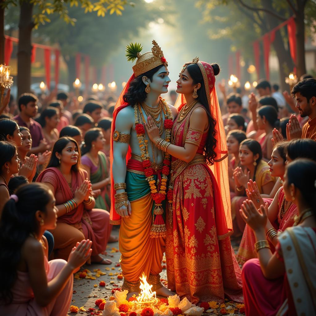 Radha Krishna with Devotees Offering Prayers