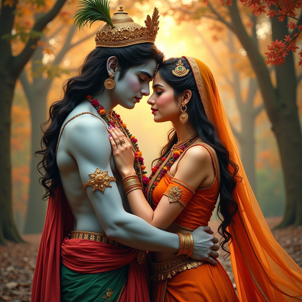 Radha Krishna Embracing Divine Love