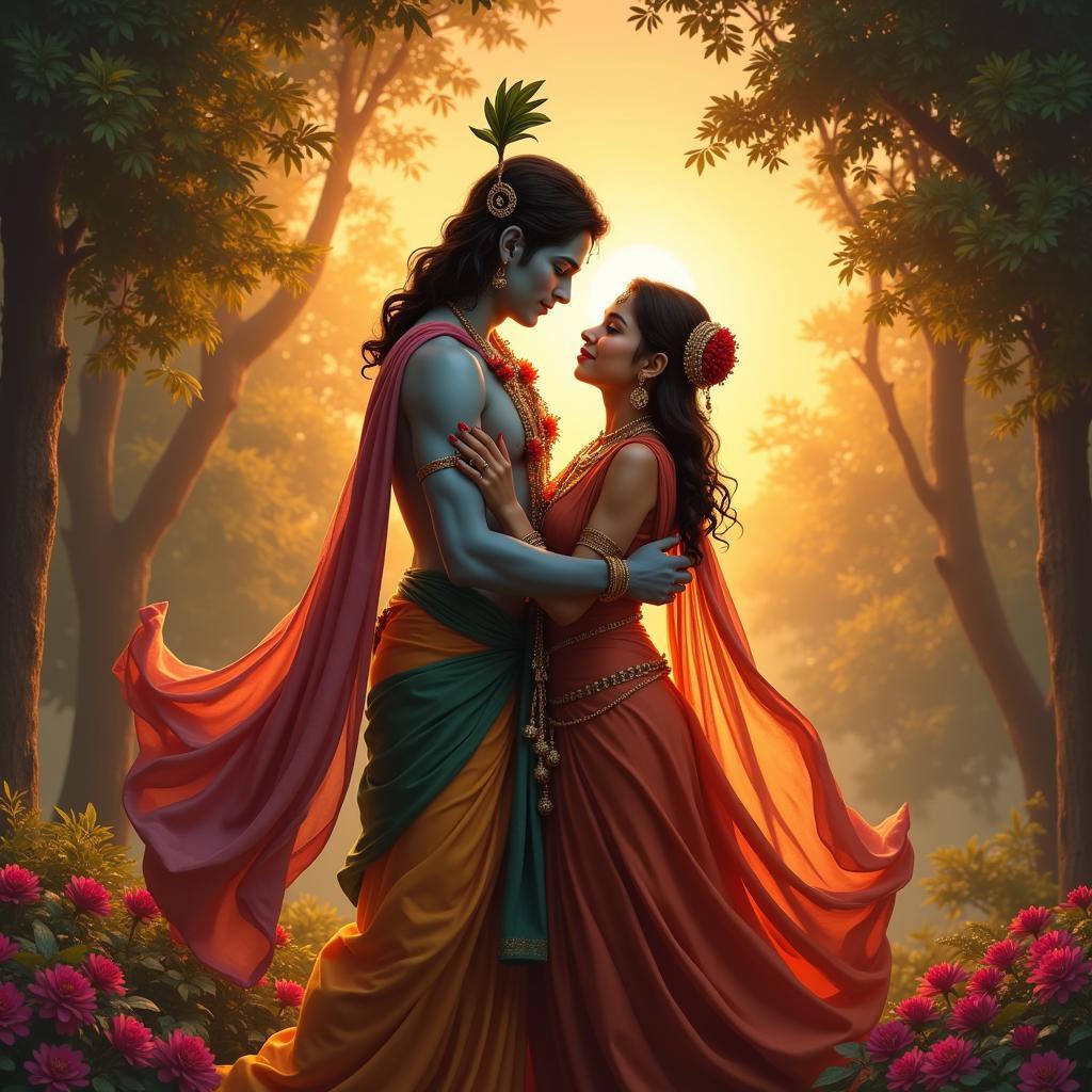 Radha Krishna Embracing Divine Love