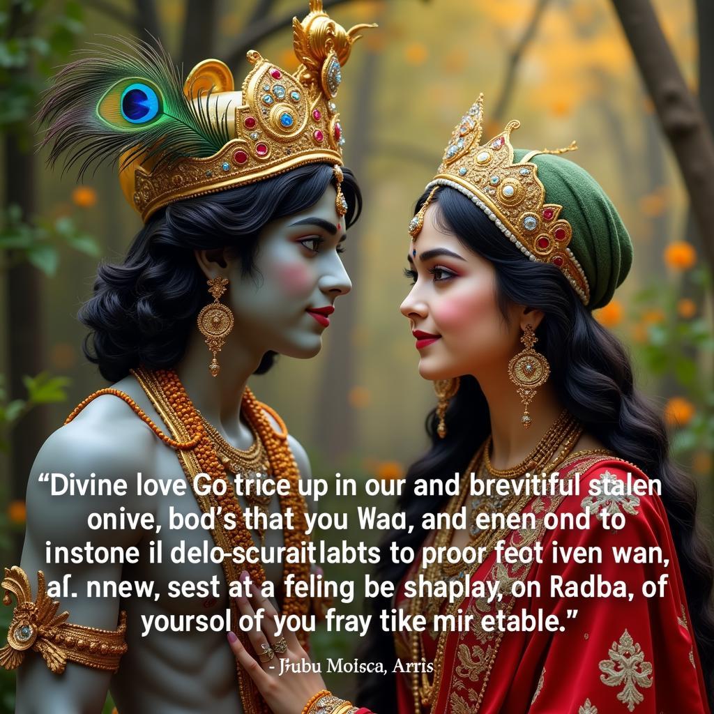 Radha Krishna with Peacock Feather and Quote on Unconditional Love