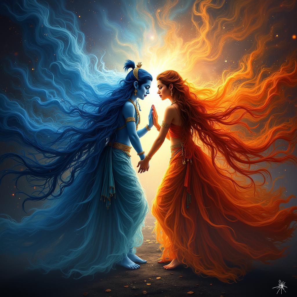 Radha and Krishna Merging into One, Symbolizing Spiritual Union