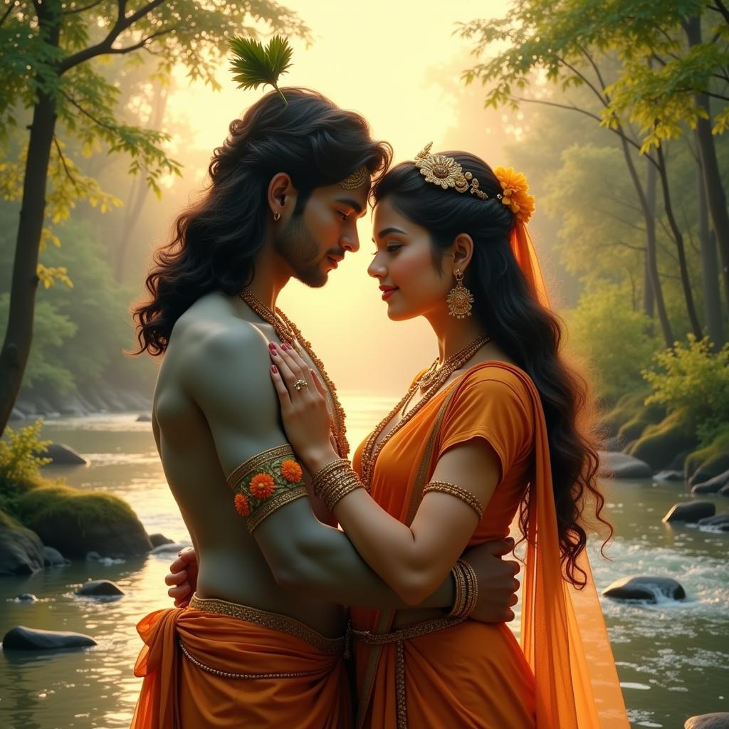 Radha Krishna Embracing Divine Love