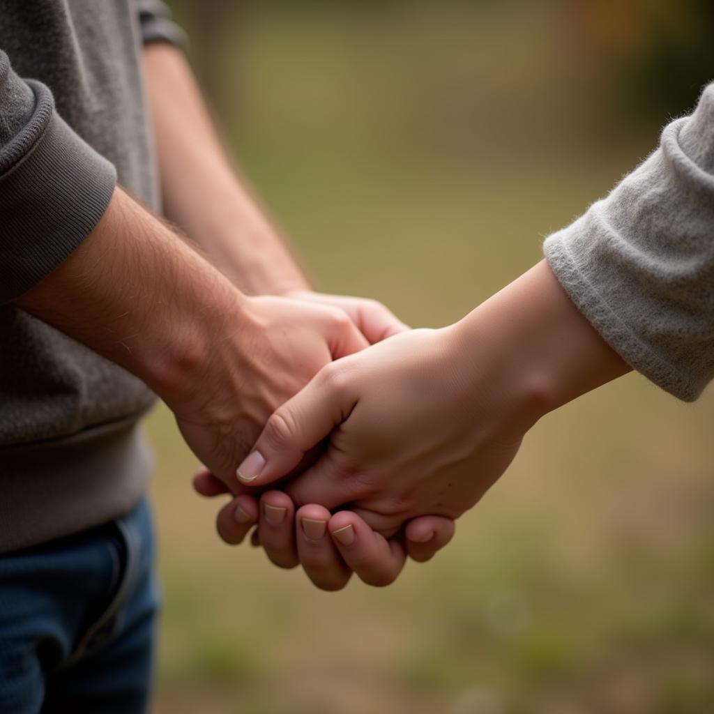 Couple holding hands, expressing romantic baat