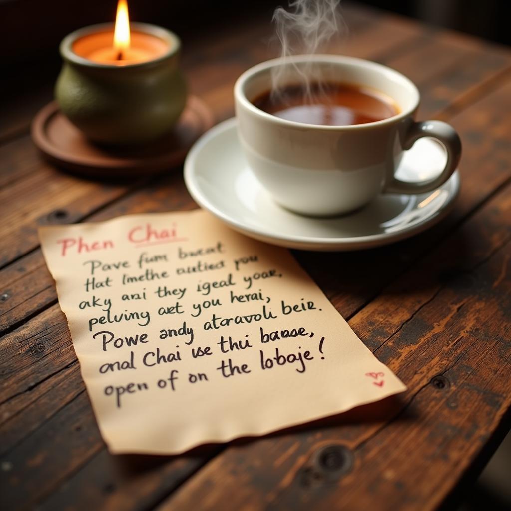 Handwritten Romantic Chai Shayari on a Note Beside a Cup of Tea