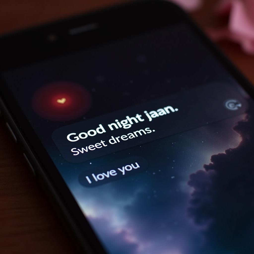 Phone screen displaying a romantic good night text message