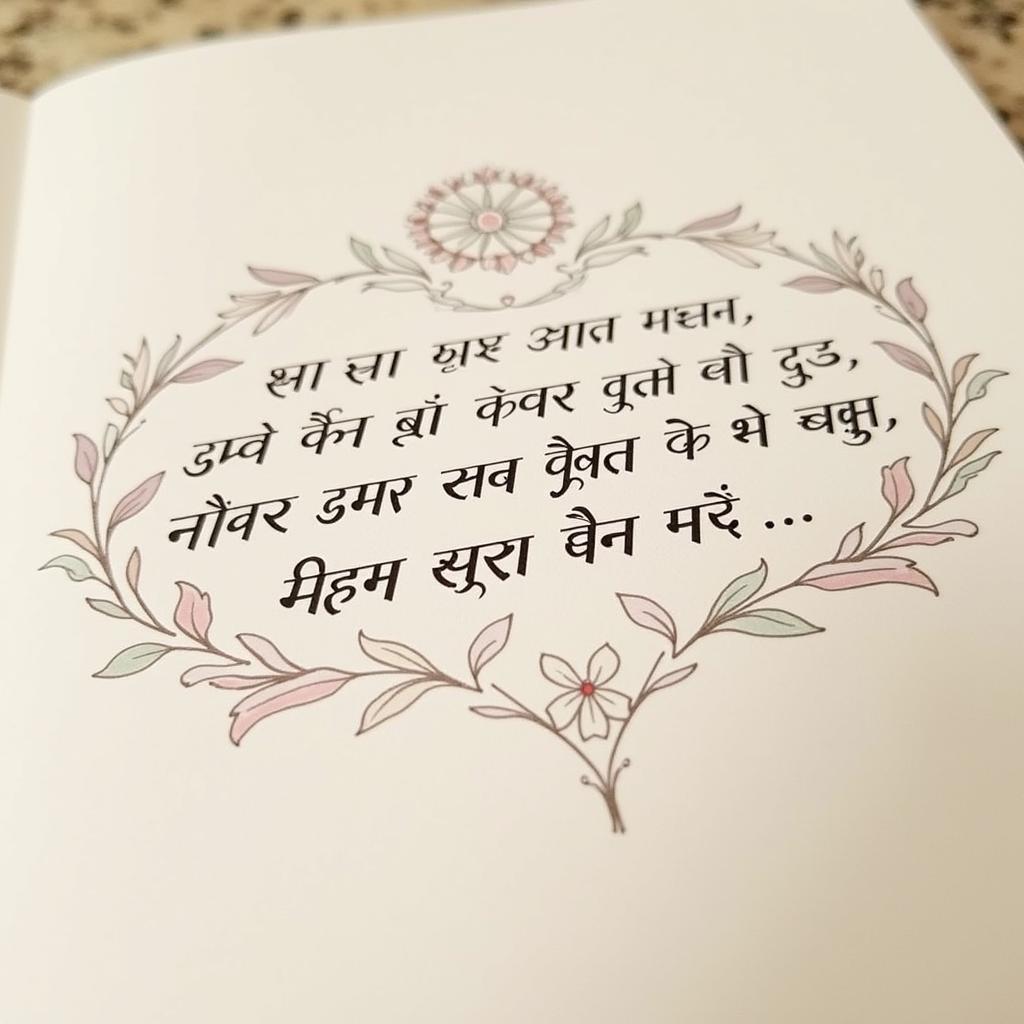 Romantic Hindi Love Quotes in Calligraphy:  Stylized Hindi script depicting a love quote, adorned with floral motifs.