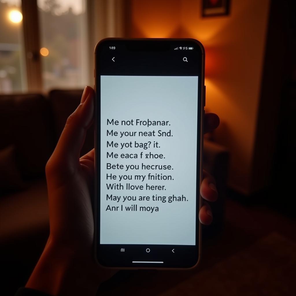 Image of a phone displaying romantic Hindi quotes for girlfriend.