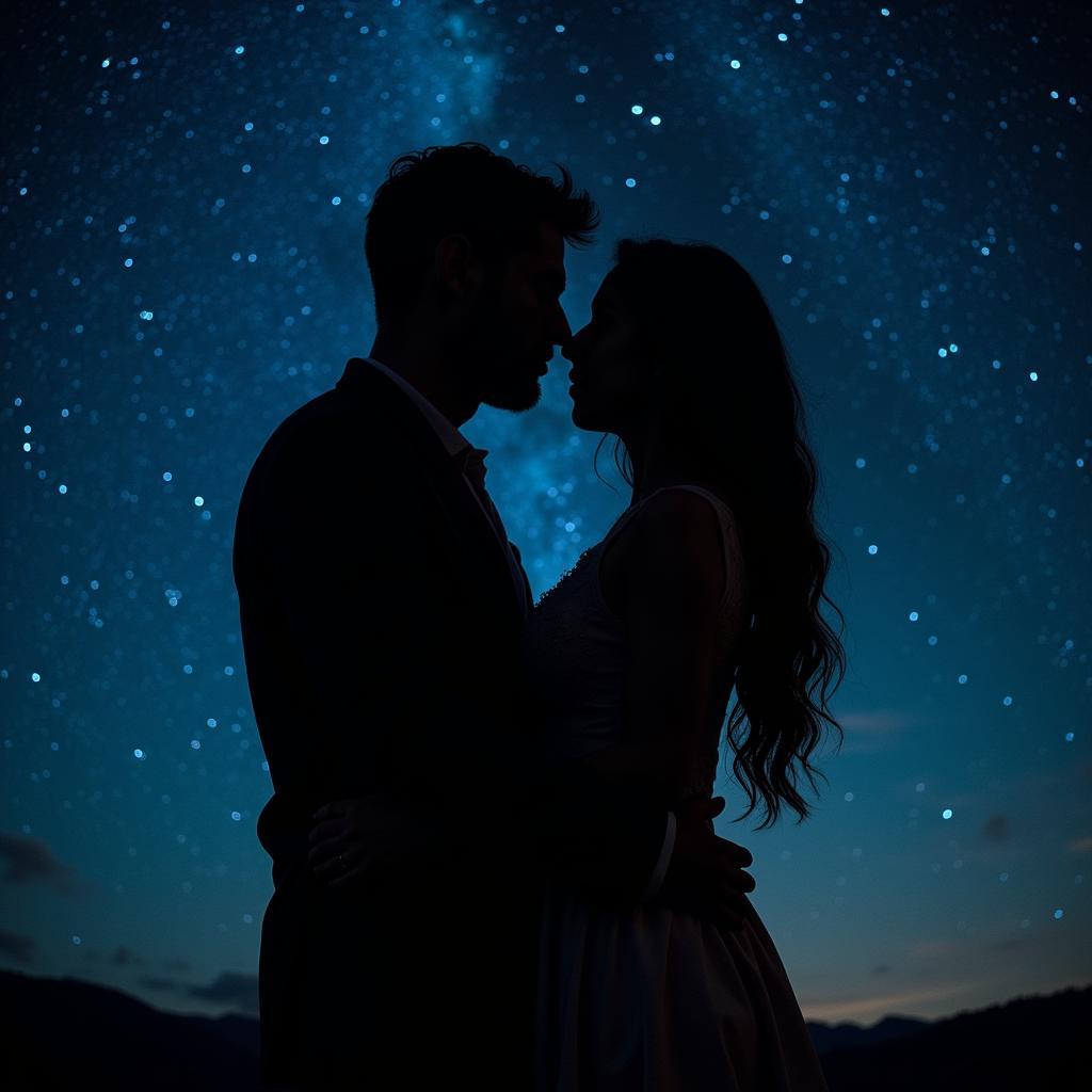 Romantic Shayari for Boyfriend: A couple embracing under a starry night sky.