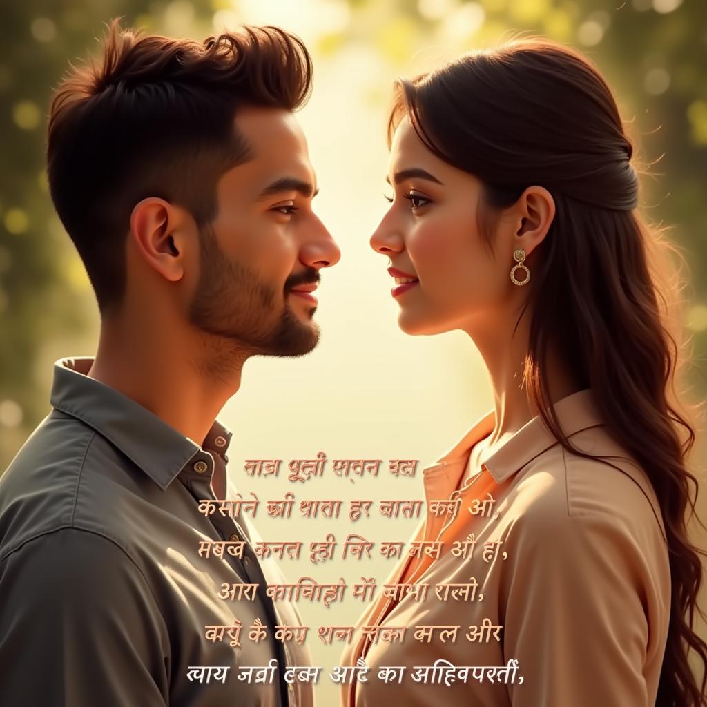 Romantic couple sharing a tender moment, expressing their love through heartfelt shayari.