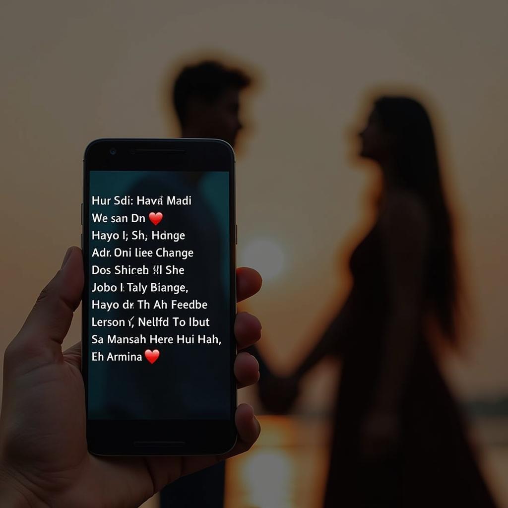 Phone screen displaying a romantic shayari