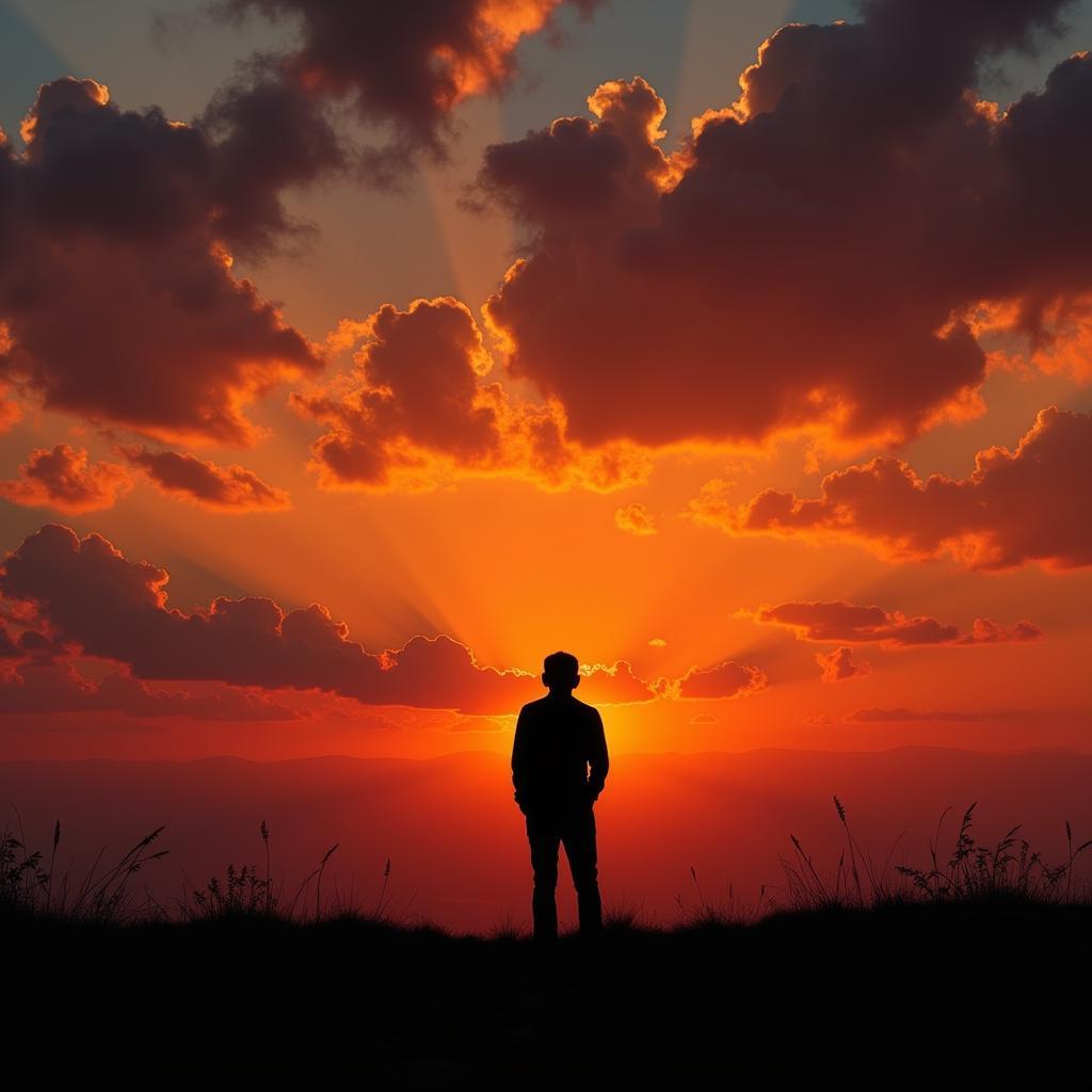 Solitary Figure Silhouetted Against a Sunset