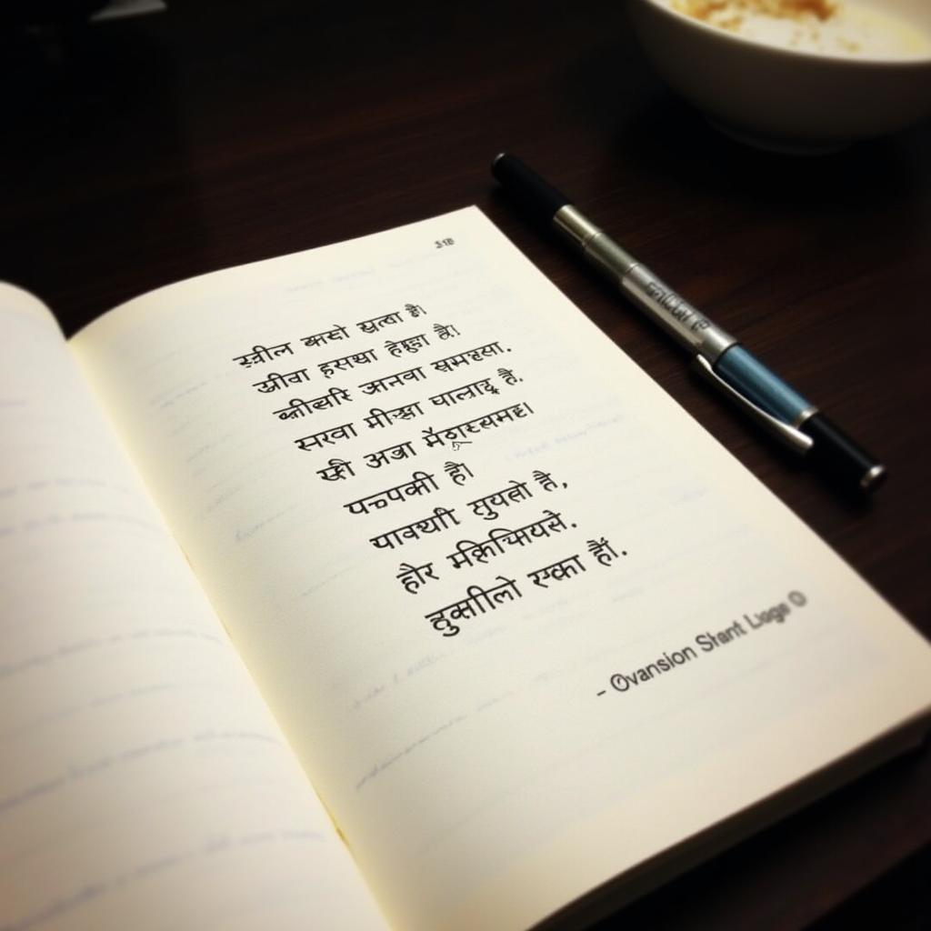 A person writes in a journal, reflecting on sad mood quotes in Hindi.