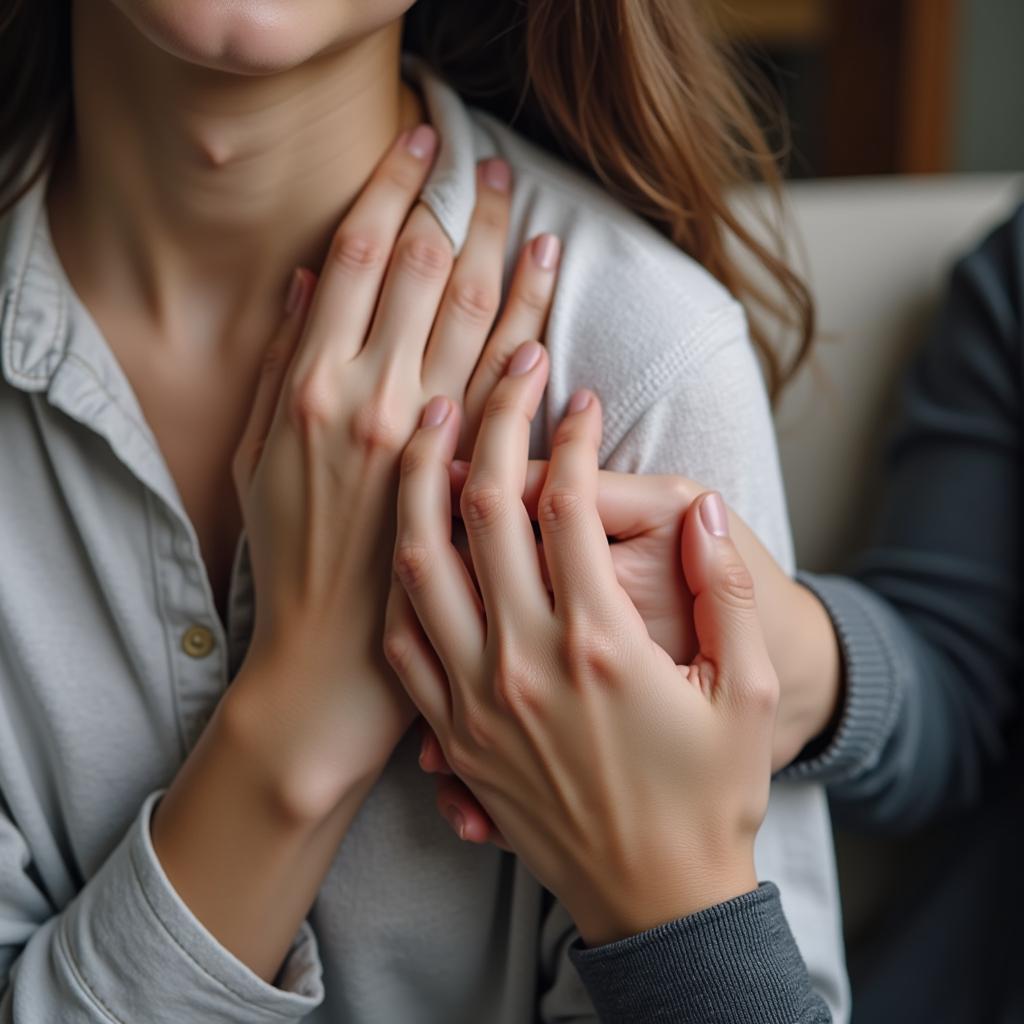 A comforting hand on a shoulder, symbolizing support and empathy during times of sadness.