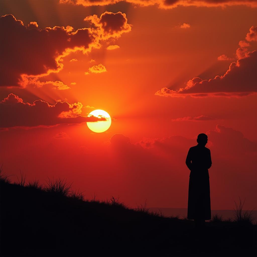 A person sitting alone looking at a sunset